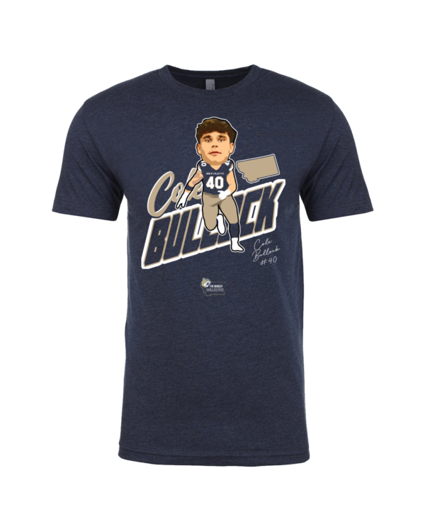 A t-shirt with an image of a man holding a baseball bat.