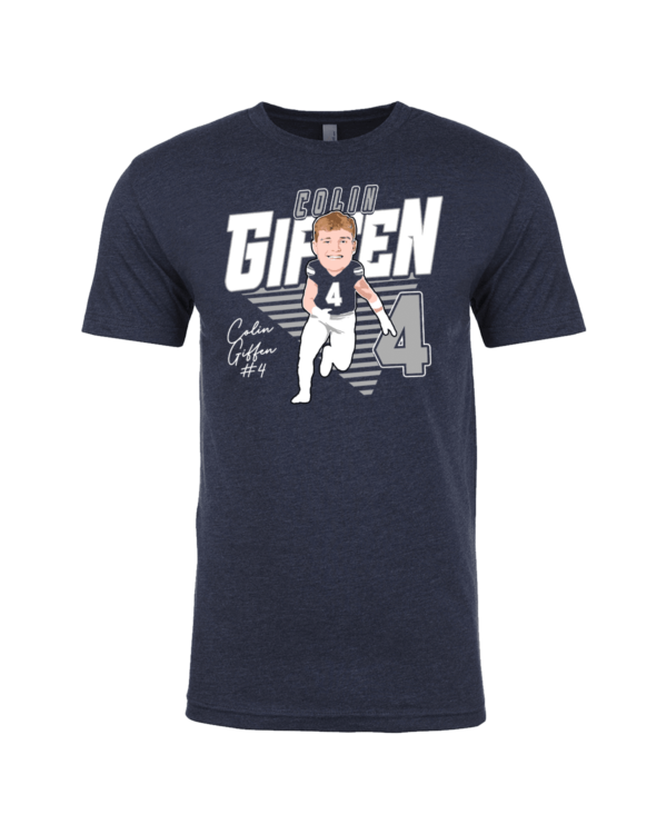 A t-shirt with a picture of a man holding a baseball bat.