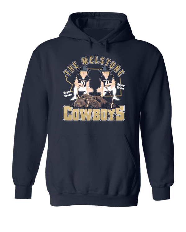 A cowboys sweatshirt with three cowboys on it.