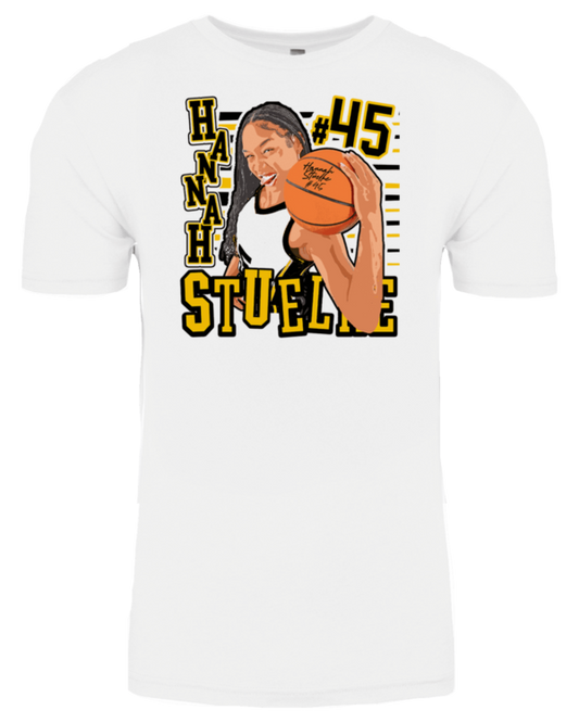 A white t-shirt with an image of a woman.