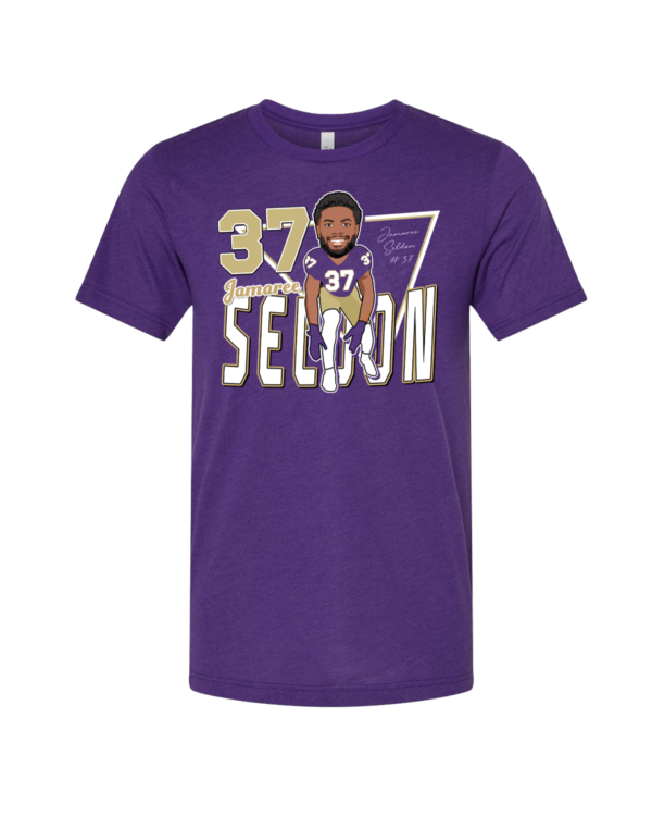 A purple t-shirt with a picture of a player.