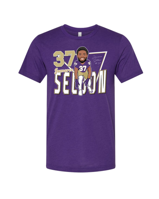 A purple t-shirt with a picture of a player.