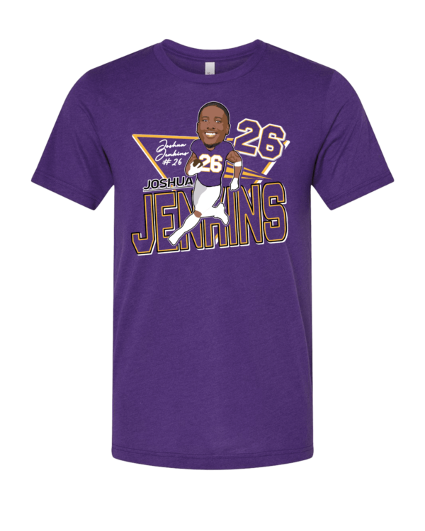 A purple t-shirt with a picture of a football player.