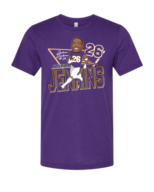 A purple t-shirt with a picture of a football player.