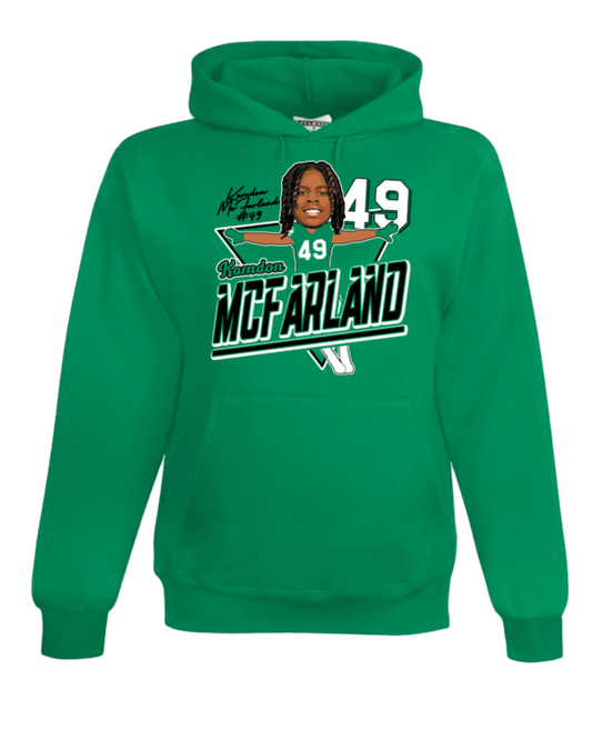 A green hoodie with a picture of a person.
