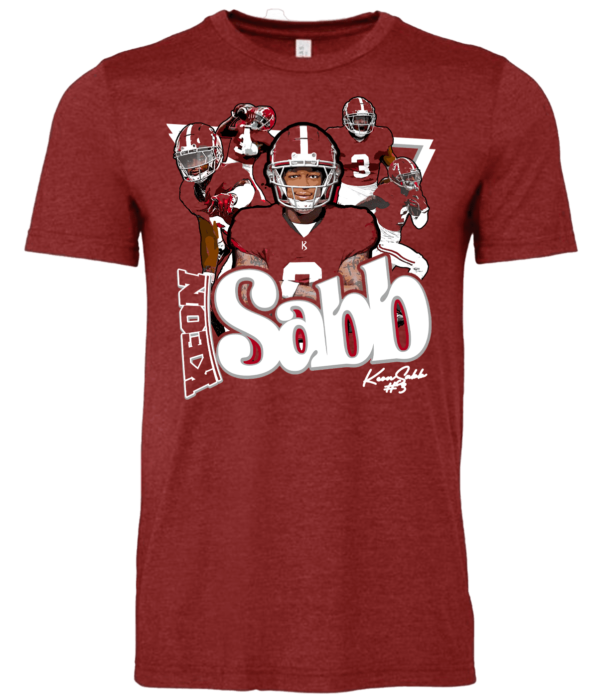 A red shirt with a picture of a football player.