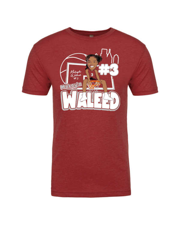 A red shirt with a picture of a person and the number 3.