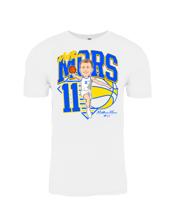 A white t-shirt with an image of a basketball player.