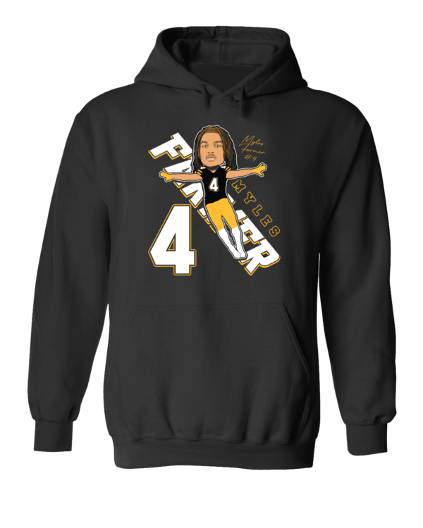 A black hoodie with a cartoon of the pittsburgh steelers