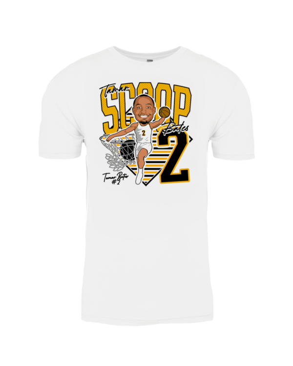 A white t-shirt with a picture of a baseball player.