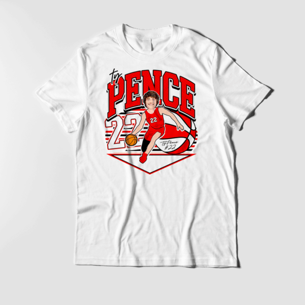 A white t-shirt with a picture of a baseball player.