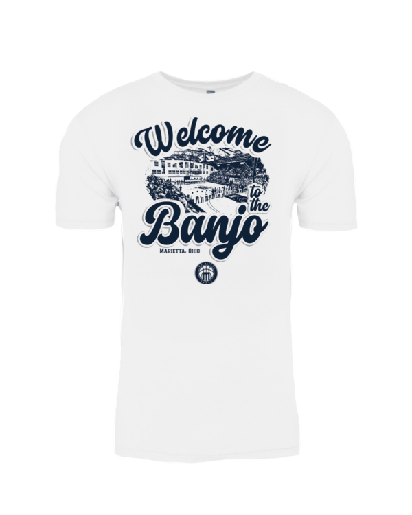 A white t-shirt with the words " welcome banjo ".