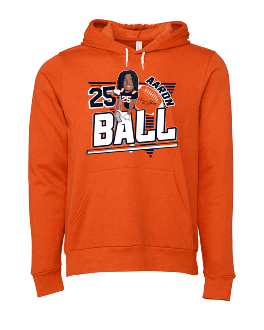 A orange hoodie with an image of a person in the middle.