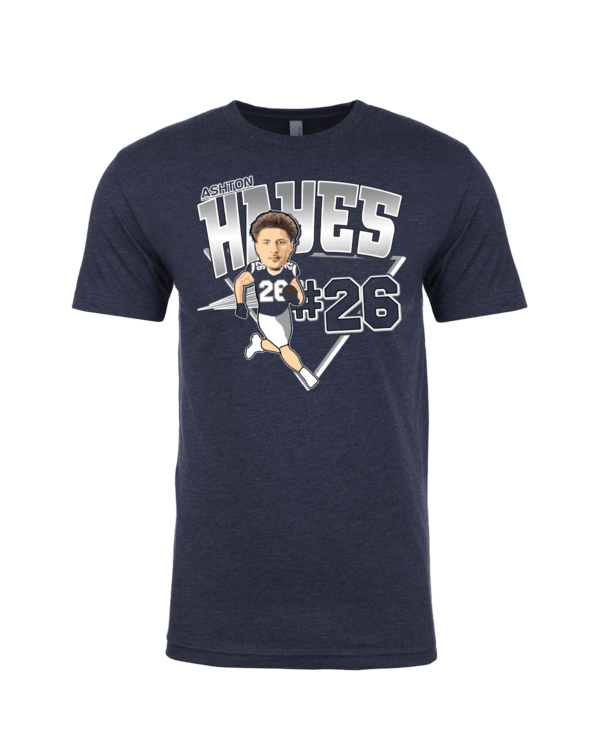 A t-shirt with a picture of a baseball player.