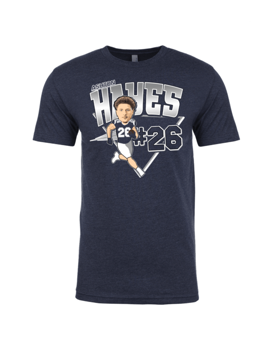 A t-shirt with a picture of a baseball player.