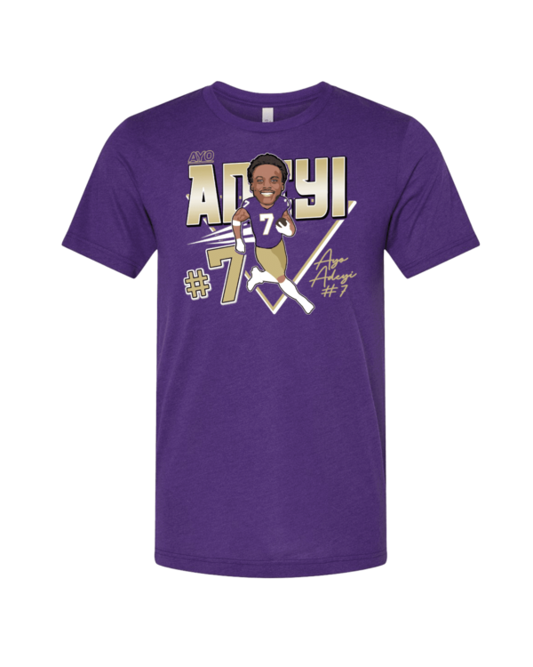 A purple t-shirt with an image of a baseball player.