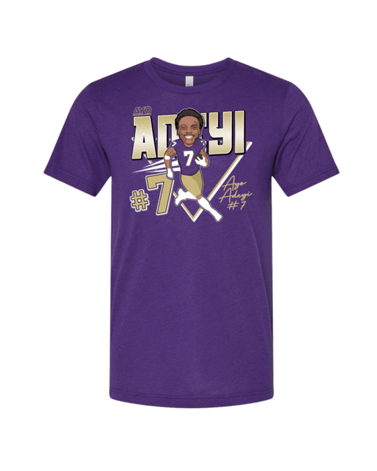 A purple t-shirt with an image of a baseball player.