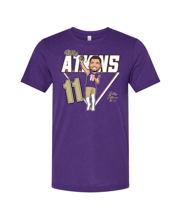 A purple t-shirt with an image of a baseball player.