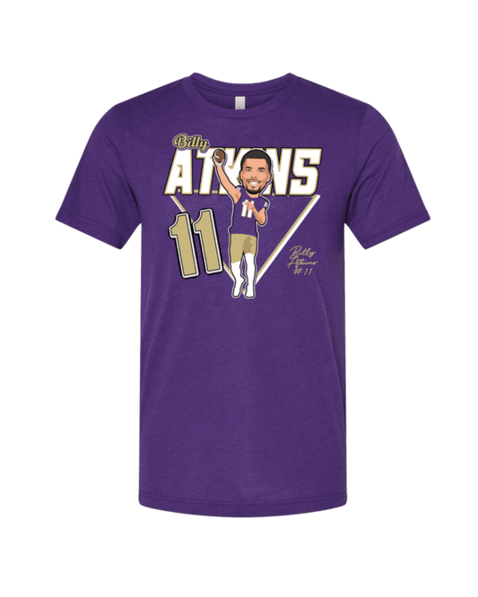 A purple t-shirt with an image of a baseball player.
