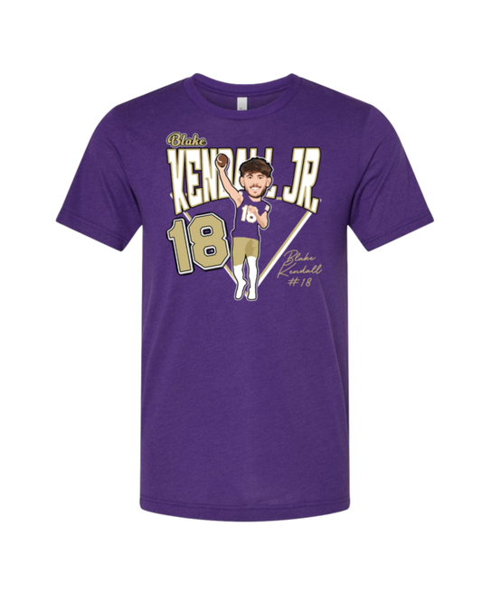 A purple shirt with a picture of a baseball player.