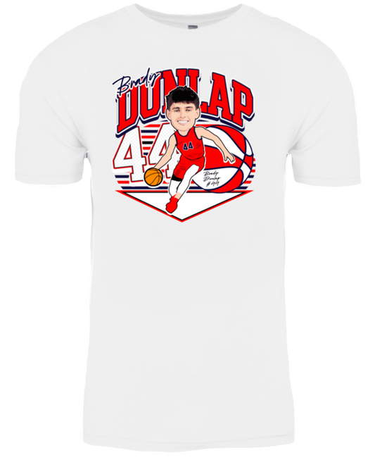 A white t-shirt with a picture of a basketball player.
