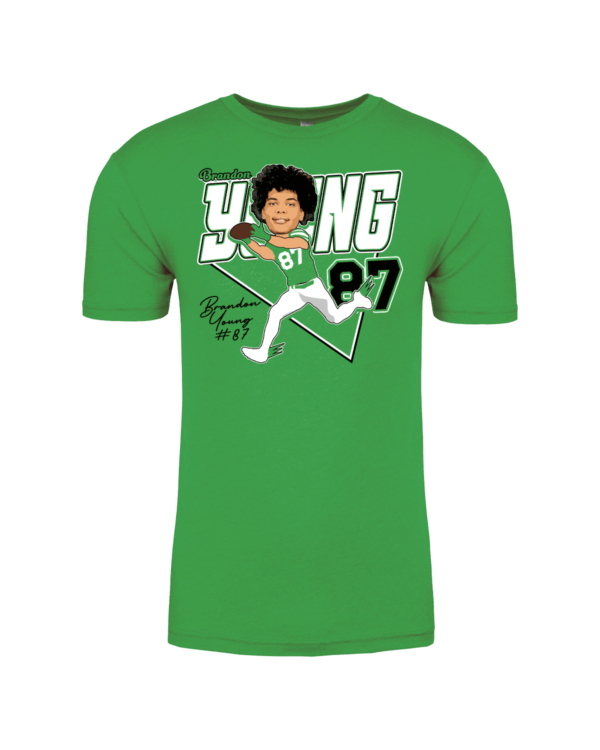 A green t-shirt with a picture of young