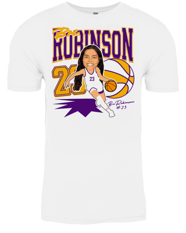 A t-shirt with a picture of a girl holding a basketball.