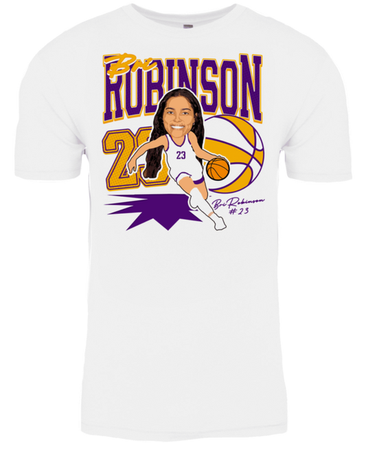 A t-shirt with a picture of a girl holding a basketball.