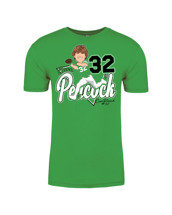 A green shirt with a picture of a person on it.