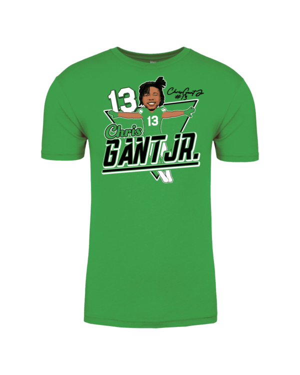 A green shirt with a picture of a person.