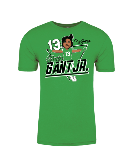 A green shirt with a picture of a person.