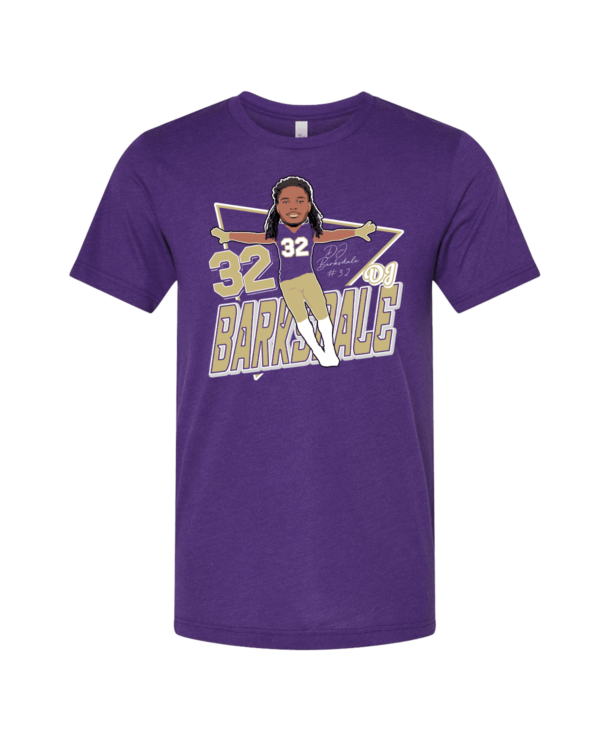 A purple t-shirt with a picture of a girl in a football uniform.