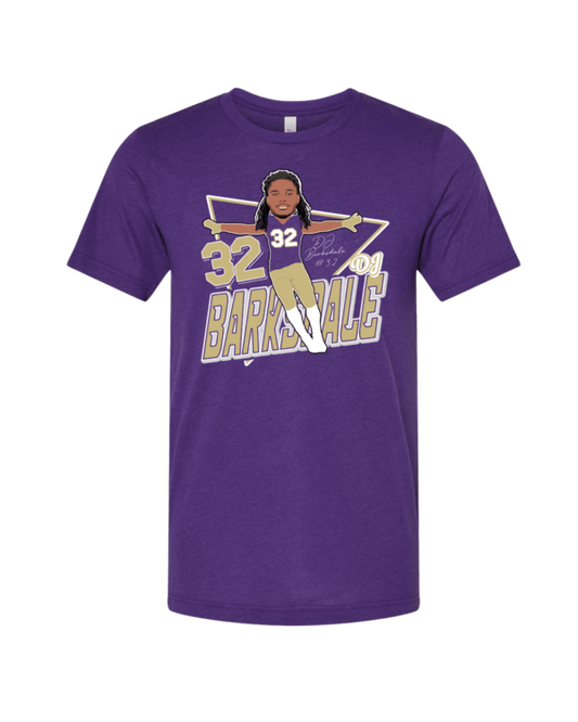A purple t-shirt with a picture of a girl in a football uniform.