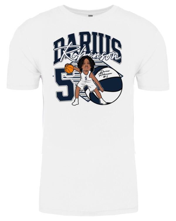 A white t-shirt with an image of a basketball player.