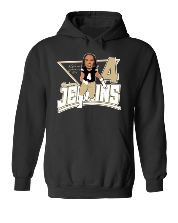 A black hoodie with a picture of a woman.