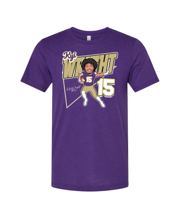 A purple t-shirt with a picture of the nfl player