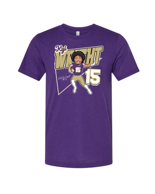 A purple t-shirt with a picture of the nfl player