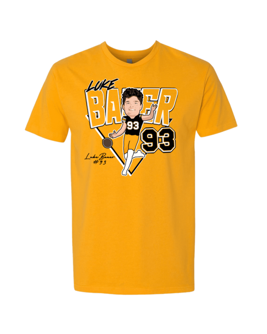 A yellow t-shirt with a picture of a player and the number 9 3.