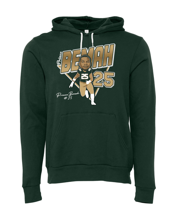 A green hoodie with a picture of a person and the words " death k 2 5 ".