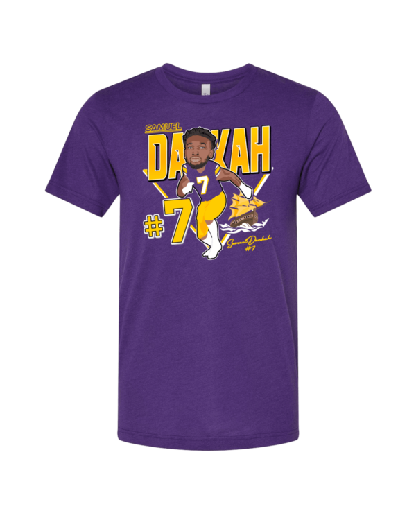 A purple t-shirt with a picture of a player.