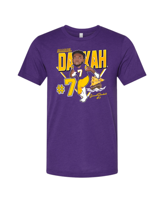 A purple t-shirt with a picture of a player.