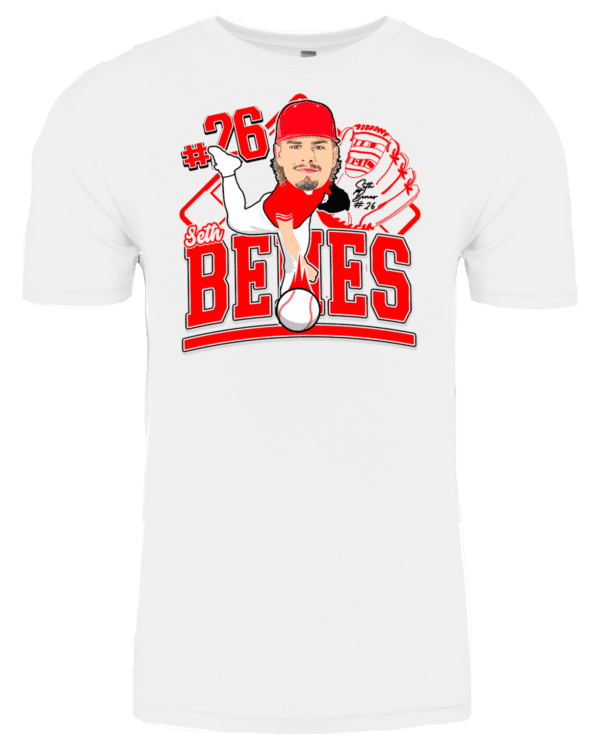 A white shirt with a caricature of the baseball player.