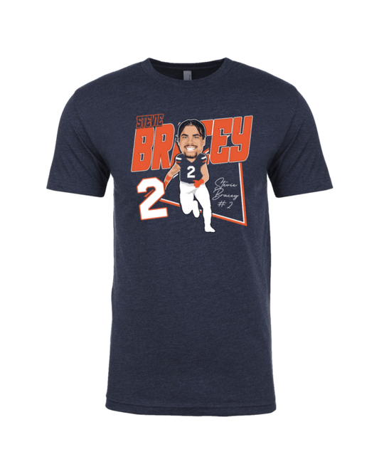 A navy blue t-shirt with an image of the chicago bears ' player, matt barkley.