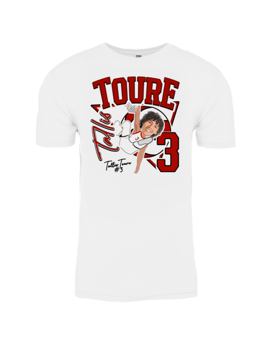 A white t-shirt with a picture of a baseball player.