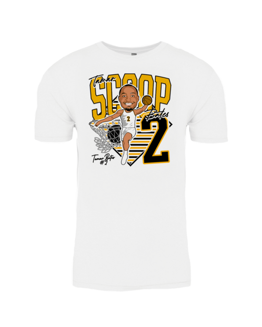 A white t-shirt with a picture of a baseball player.