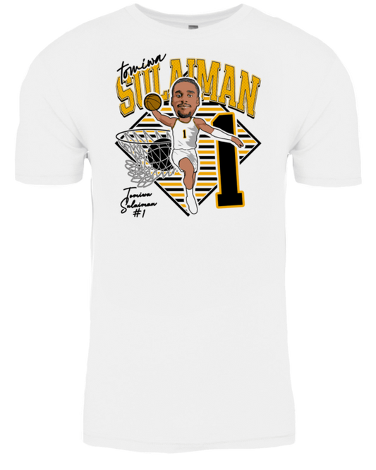 A white t-shirt with an image of a baseball player.