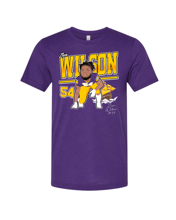 A purple t-shirt with an image of the lakers ' kobe bryant.